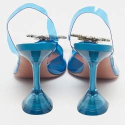 Pre Owned Amina Muaddi Blue PVC Begum Slingback Pumps Size 37.5