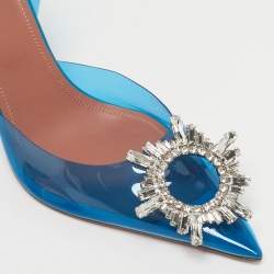 Pre Owned Amina Muaddi Blue PVC Begum Slingback Pumps Size 37.5