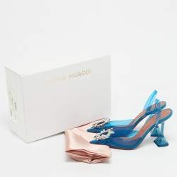 Pre Owned Amina Muaddi Blue PVC Begum Slingback Pumps Size 37.5