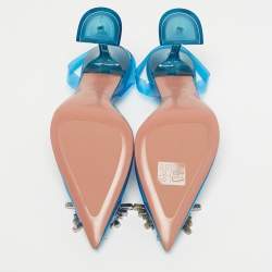 Pre Owned Amina Muaddi Blue PVC Begum Slingback Pumps Size 37.5