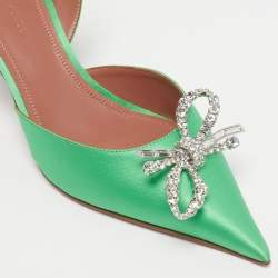 Pre Owned Amina Muaddi Green Satin Rosie Slingback Pumps Size 37