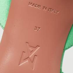 Pre Owned Amina Muaddi Green Satin Rosie Slingback Pumps Size 37