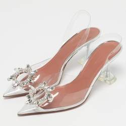 Pre Owned Amina Muaddi Transparent PVC Begum Slingback Pumps Size 39