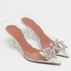 Pre Owned Amina Muaddi Transparent PVC Begum Slingback Pumps Size 39
