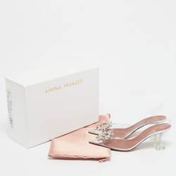 Pre Owned Amina Muaddi Transparent PVC Begum Slingback Pumps Size 39