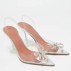 Pre Owned Amina Muaddi Transparent PVC Rosie Slingback Pumps Size 37