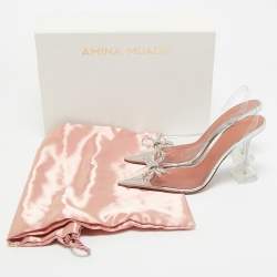 Pre Owned Amina Muaddi Transparent PVC Rosie Slingback Pumps Size 37