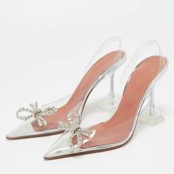 Pre Owned Amina Muaddi Transparent PVC Rosie Slingback Pumps Size 37