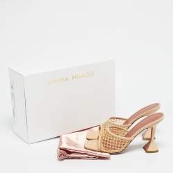 Pre Owned Amina Muaddi Beige Leather and Net Lupita Slide Sandals Size 39