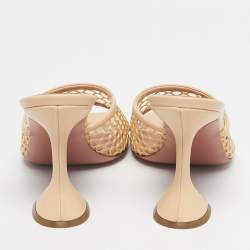 Pre Owned Amina Muaddi Beige Leather and Net Lupita Slide Sandals Size 39