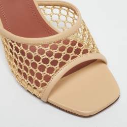 Pre Owned Amina Muaddi Beige Leather and Net Lupita Slide Sandals Size 39