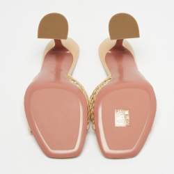 Pre Owned Amina Muaddi Beige Leather and Net Lupita Slide Sandals Size 39