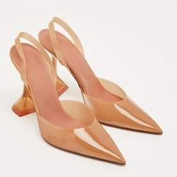 Pre Owned Amina Muaddi Brown PVC Holli Glass Slingback Pumps Size 38