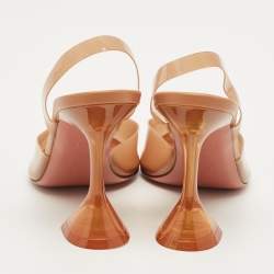 Pre Owned Amina Muaddi Brown PVC Holli Glass Slingback Pumps Size 38