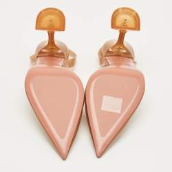 Pre Owned Amina Muaddi Brown PVC Holli Glass Slingback Pumps Size 38