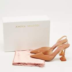 Pre Owned Amina Muaddi Brown PVC Holli Glass Slingback Pumps Size 38