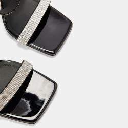 Pre Owned Amina Muaddi Rih Black Patent White Crystal Mesh Black Lacquer Metal Heel 95 Mm EU 38