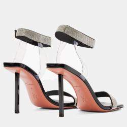 Pre Owned Amina Muaddi Rih Black Patent White Crystal Mesh Black Lacquer Metal Heel 95 Mm EU 38