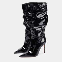 Pre Owned Amina Muaddi Jahleel Latex Black Leather Ankle Boots EU 38