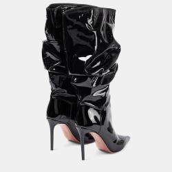 Pre Owned Amina Muaddi Jahleel Latex Black Leather Ankle Boots EU 38
