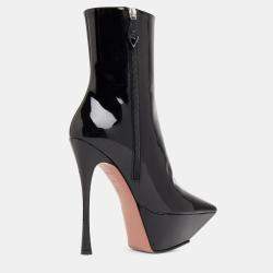 Pre Owned Amina Muaddi Yigit Black Leather Boots EU 37  