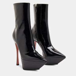 Pre Owned Amina Muaddi Yigit Black Leather Boots EU 37  