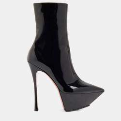 Pre Owned Amina Muaddi Yigit Black Leather Boots EU 37  