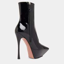 Pre Owned Amina Muaddi Yigit Black Leather Boots EU 40