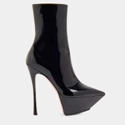 Pre Owned Amina Muaddi Yigit Black Leather Boots EU 40