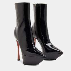 Pre Owned Amina Muaddi Yigit Black Leather Boots EU 40