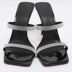 مملوكة مسبقًا Amina Muaddi Rih Size 37.5 Silver/Black Glitter Slide Sandals