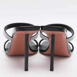 مملوكة مسبقًا Amina Muaddi Rih Size 37.5 Silver/Black Glitter Slide Sandals