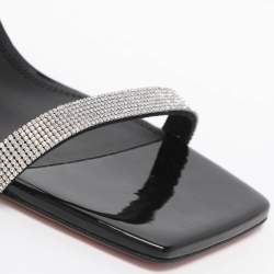 مملوكة مسبقًا Amina Muaddi Rih Size 37.5 Silver/Black Glitter Slide Sandals