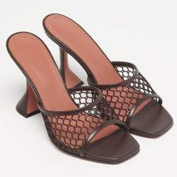Pre Owned Amina Muaddi lupita Size 37.5 Brown Leather and Mesh Slide Sandals