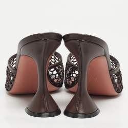 Pre Owned Amina Muaddi lupita Size 37.5 Brown Leather and Mesh Slide Sandals