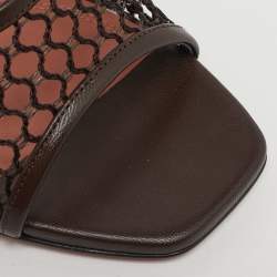 Pre Owned Amina Muaddi lupita Size 37.5 Brown Leather and Mesh Slide Sandals