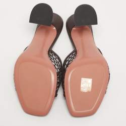 Pre Owned Amina Muaddi lupita Size 37.5 Brown Leather and Mesh Slide Sandals