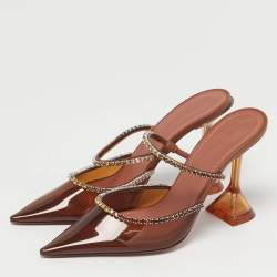 مملوكة مسبقًا Amina Muaddi Holli Glass Size 36 Brown PVC Pumps