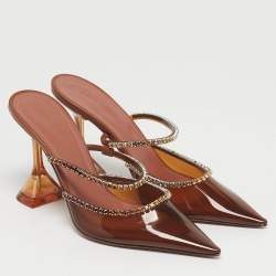 مملوكة مسبقًا Amina Muaddi Holli Glass Size 36 Brown PVC Pumps