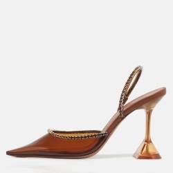 مملوكة مسبقًا Amina Muaddi Holli Glass Size 36 Brown PVC Pumps