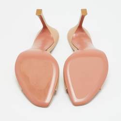 مملوكة مسبقًا Amina Muaddi Alexa Size 35.5 Beige Leather and Net Slide Sandals