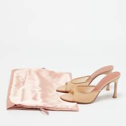 مملوكة مسبقًا Amina Muaddi Alexa Size 35.5 Beige Leather and Net Slide Sandals