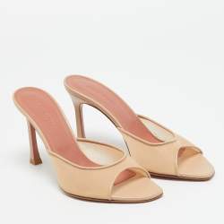 مملوكة مسبقًا Amina Muaddi Alexa Size 35.5 Beige Leather and Net Slide Sandals