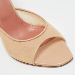 مملوكة مسبقًا Amina Muaddi Alexa Size 35.5 Beige Leather and Net Slide Sandals
