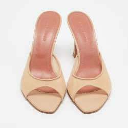 مملوكة مسبقًا Amina Muaddi Alexa Size 35.5 Beige Leather and Net Slide Sandals