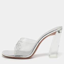 مملوكة مسبقًا Amina Muaddi Bella Size 37.5 Transparent/Silver PVC Slide Sandals