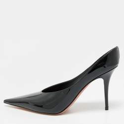 Pre Owned صندل ميول جلد لامع أسود أمينة معادي أنوك مقاس 38.5