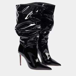 Pre Owned Amina Muaddi Jahleel Latex Black Leather Ankle Boots 39.5
