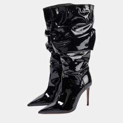 Pre Owned Amina Muaddi Jahleel Latex Black Leather Ankle Boots 39.5