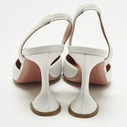 Pre Owned Amina Muaddi Begum Size 38 White Leather Slingback Pumps